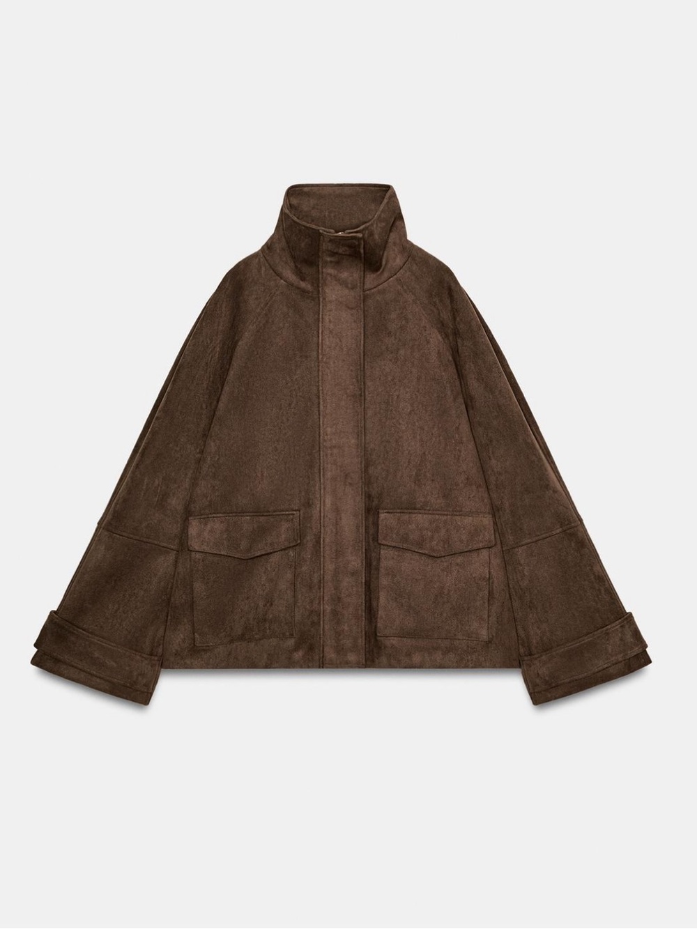 NWT Zara Faux Suede High Collar Full Zip Jacket Sz:M Dark Brown - Picture 4 of 10